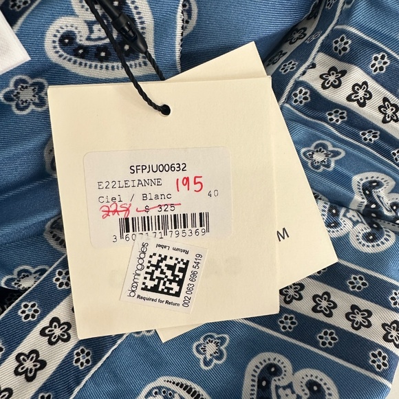 NWT $325 Sandro Blue/White Leianne Pleated Skirt Size 40/US 8 - Picture 10 of 11